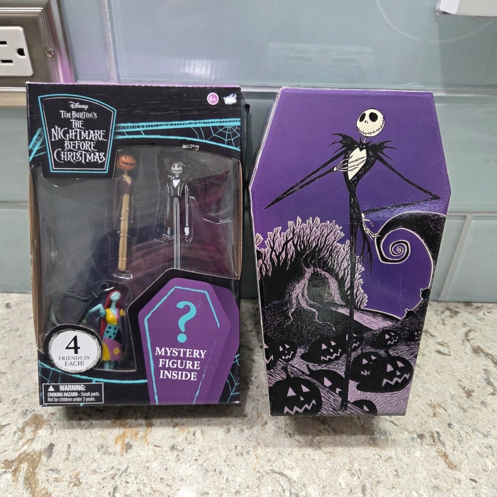 Disney Nightmare Before Christmas 4 Figure Set Jack Skellington Coffin Music Box